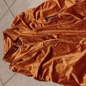 Copper orange velvet feel button up shirt